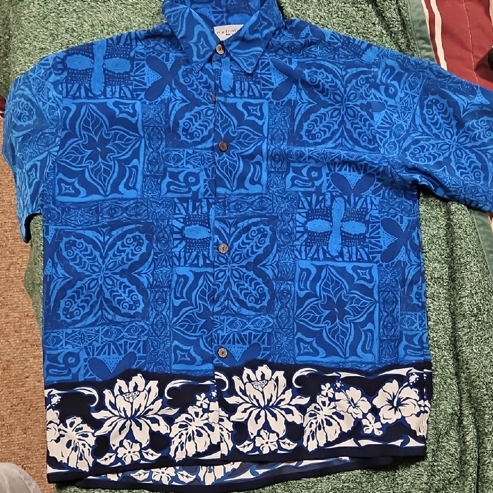 Blue Floral Men's Casual Button Down Shirt